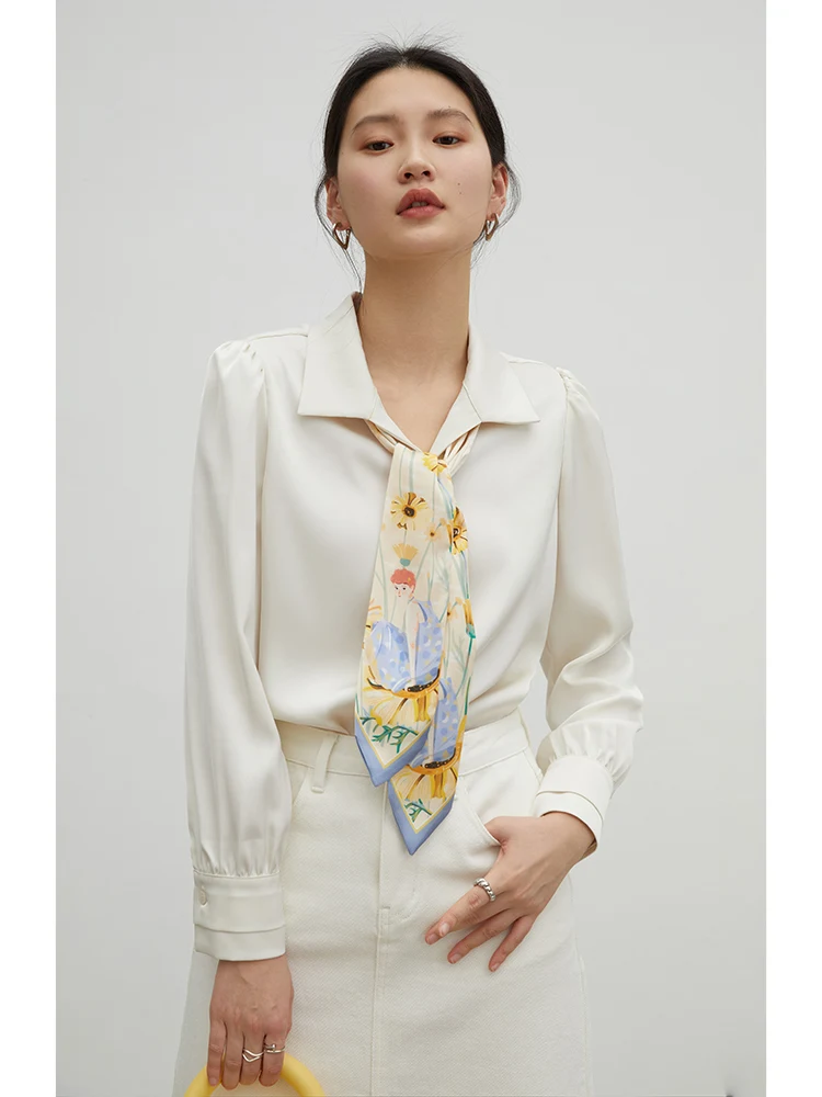 ZIQIAO 2022 Early Spring New Women Tops Elegant Sweet Blouses Turn-down Collar Long Sleeve Lace Up Shirts Korea ファッション