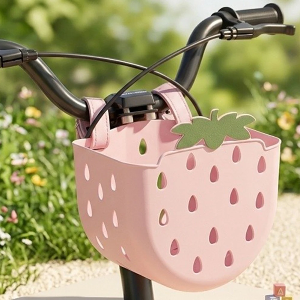 Image of Kinder-Fahrradkorb mit Cartoon-Muster, Kunststoff-Fahrradkorb vorne für Kinder-Dreiräder, Roller, einfach zu installierende Aufbewahrungsbox