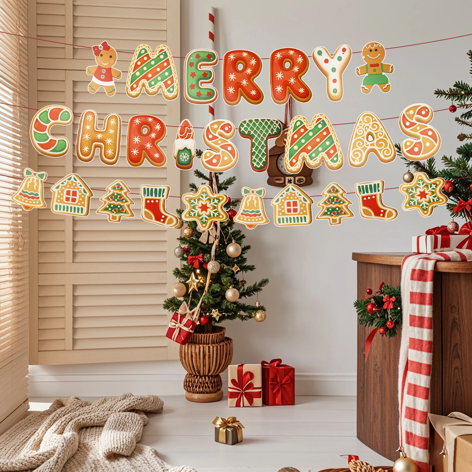 Christmas gingerbread banner Christmas decoration Home decoration 2026 Happy New Year decoration