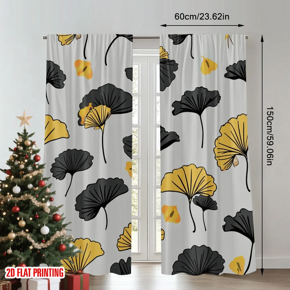 2pcs 2D flat printing Party Window Curtains Ginkgo Leaf Design Digital Printed Polyester Drapes Festive Holiday for Door Wall