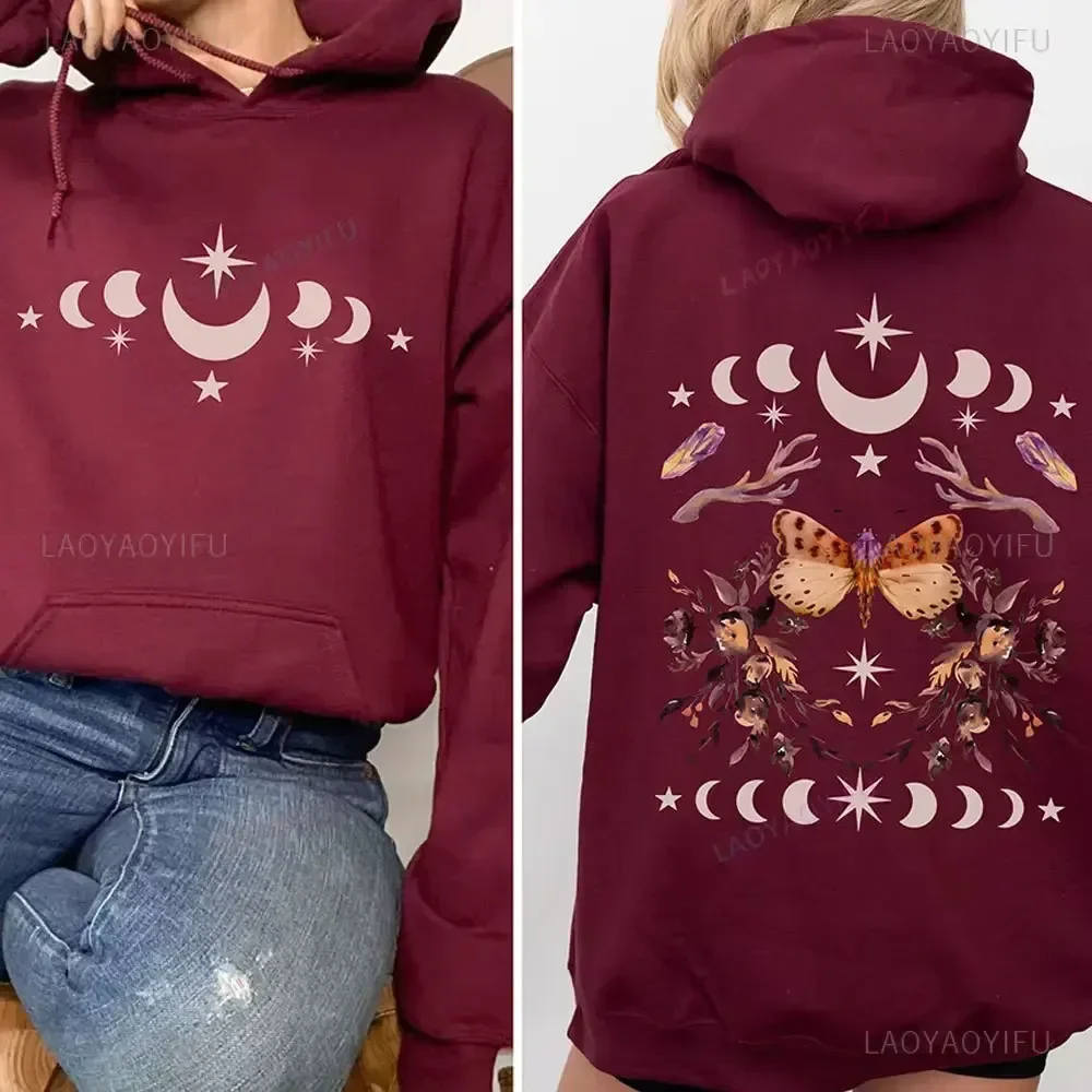 علة Goblincore مراحل القمر العثة هوديي لونا العثة البلوز الظلام الأكاديمية الملابس Cottagecore سترة ساحرة الحشرات التي شيرت