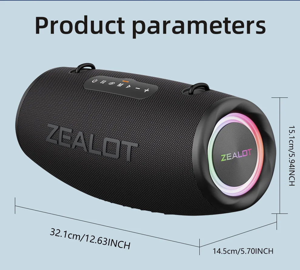 ZEALOT-S87 80W Hochleistungs-Bluetooth-Lautsprecher Tragbarer RGB-Farbbeleuchteter Wasserdichter Kabelloser Subwoofer 360° Stereo-Surround – Detail 1