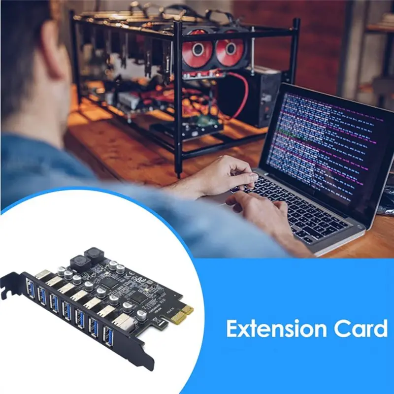 محول USB 3.2 Pci Express Pci E إلى 7 منافذ USB3 Gen1 بطاقة مهايئ توسيع Pci-E موسع بطاقة Pci Express