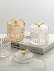 Luxury Crystal Cotton Swab Box Golden Butterfly Glass Jar Candy Gift Jar Watch Storage Box Glass Container Organizer Home Decor