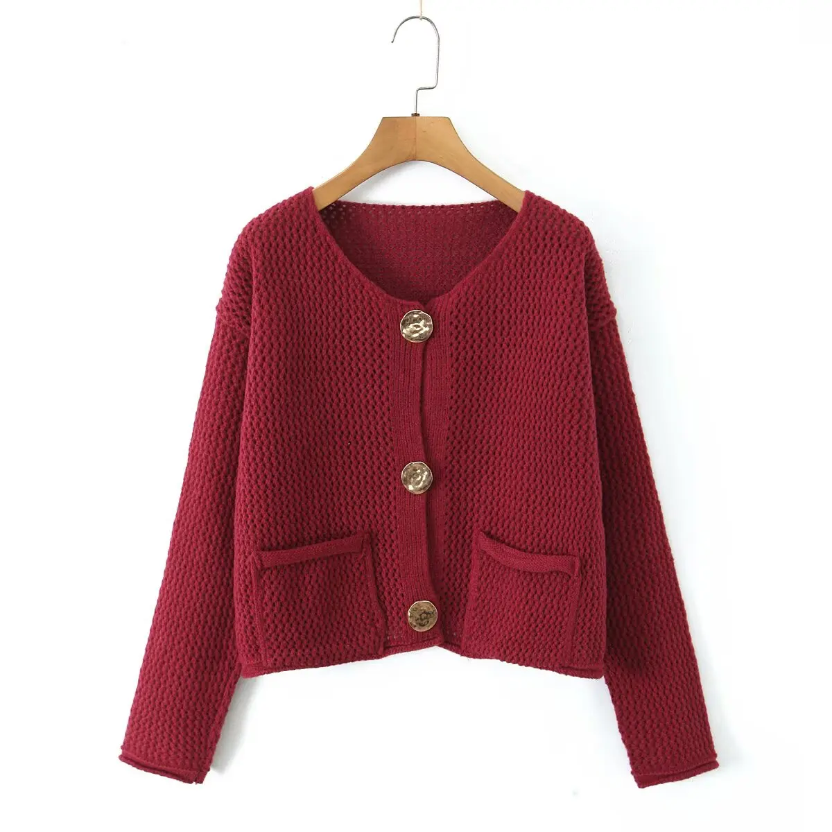 เสื้อคาร์ดิแกนไหมพรมถักหนาแฟชั่นใหม่สำหรับผู้หญิง ฤดูหนาว 2025 สไตล์เรโทร แขนยาว คอกลม เสื้อคลุมตัวนอก