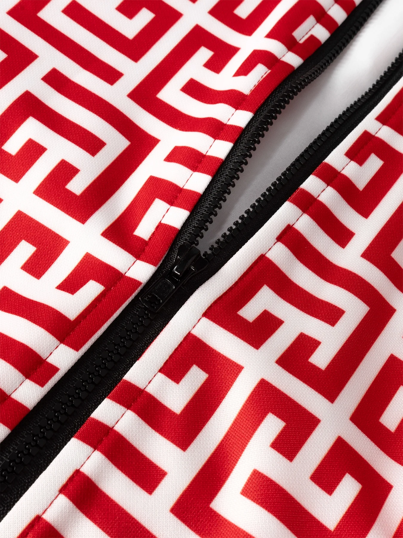 Schicke, kurze Damenjacke mit Reißverschluss, geometrischem Muster, für Herbst und Freizeit, kurze Ärmel, Stehkragen, Y2K-Oberteil – Detail 10