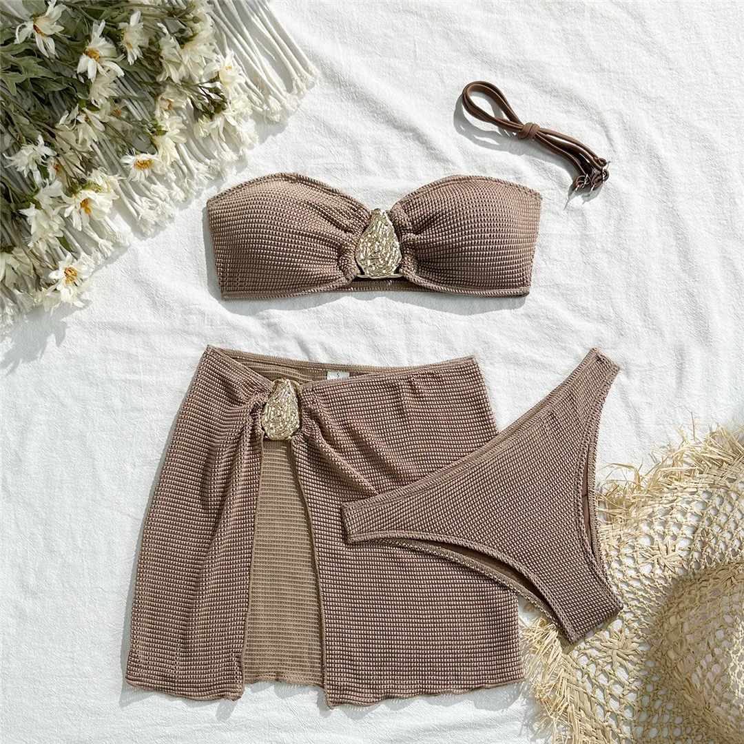 Mit Rock, hoch geschnittenem Beinausschnitt, brasilianischer Bikini, Damen-Badebekleidung, dreiteiliges Bikini-Set, Badeanzug, Badebekleidung, Schwimmbekleidung V6741 – Detail 31