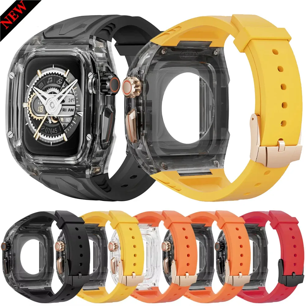 طقم تعديل شفاف لساعة أبل الترا 49 ملم سلسلة 10 46 ملم حزام سيليكون + حافظة لساعة اي واتش 9 7 8 45 ملم 41 ملم 44 ملم 40 ملم