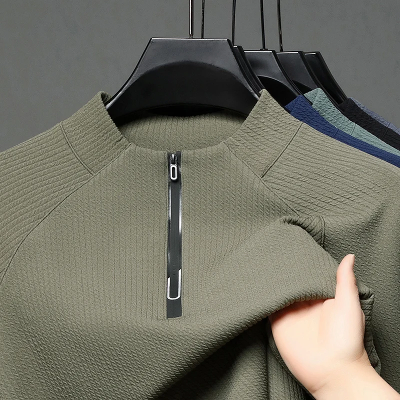 الراقية جودة تي شيرت رجالي س الرقبة بسيط بلون نصف سستة البلوز الخريف تنوعا مأدبة التنقل الاتجاه الرجالي