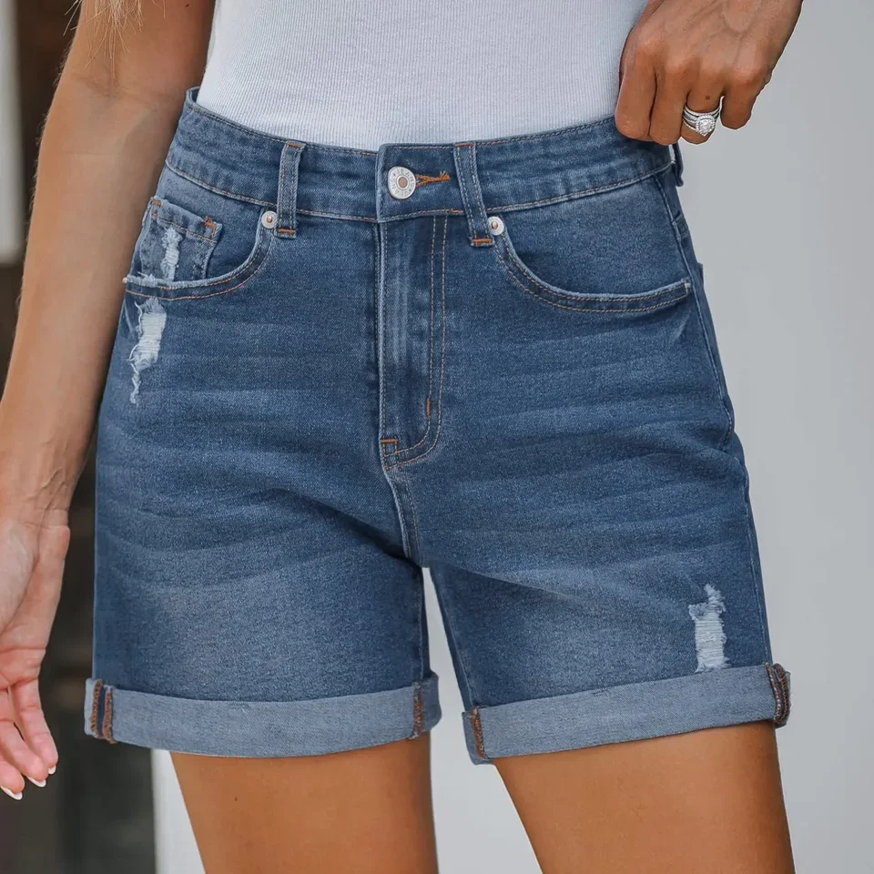 

Jean Cargo Pants For Women Stretchy High Waisted Ripped Denim Shorts With Distressed Curled Jean Shorts Pantalones De Mujer