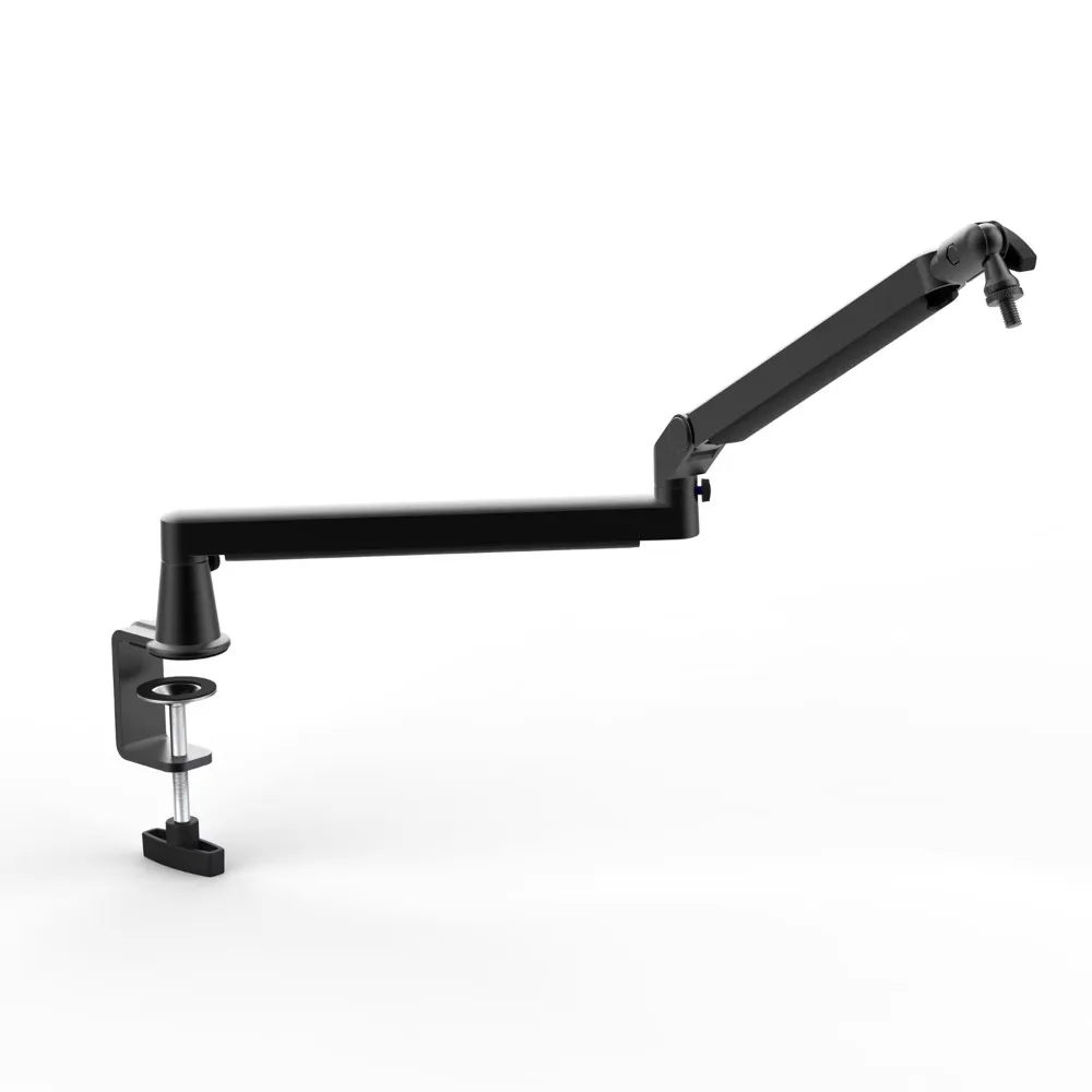 White microphone arm, low microphone arm holder with cable management for podcasting, streaming, and gaming