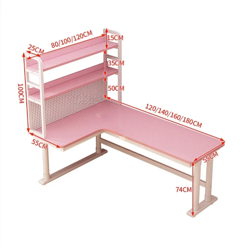 

Corner Desktop Computer Desk Bookshelf Integrated Office Furniture Carbon Fiber Computer Table Pink Gaming Desk
