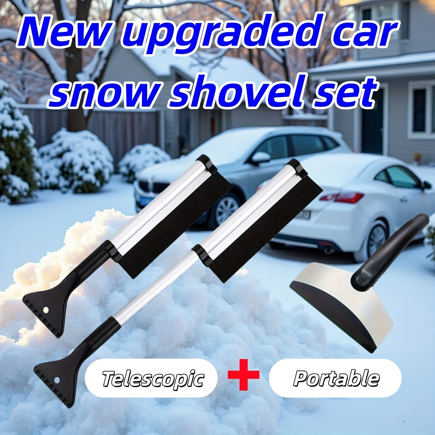 

Набор из 2 автомобильных лопаток для снега (1 многофункциональный 1 портативный); Телескопическая автомобильная щетка для снега; Легкий скребок для снега на лобовом стекле; Wi