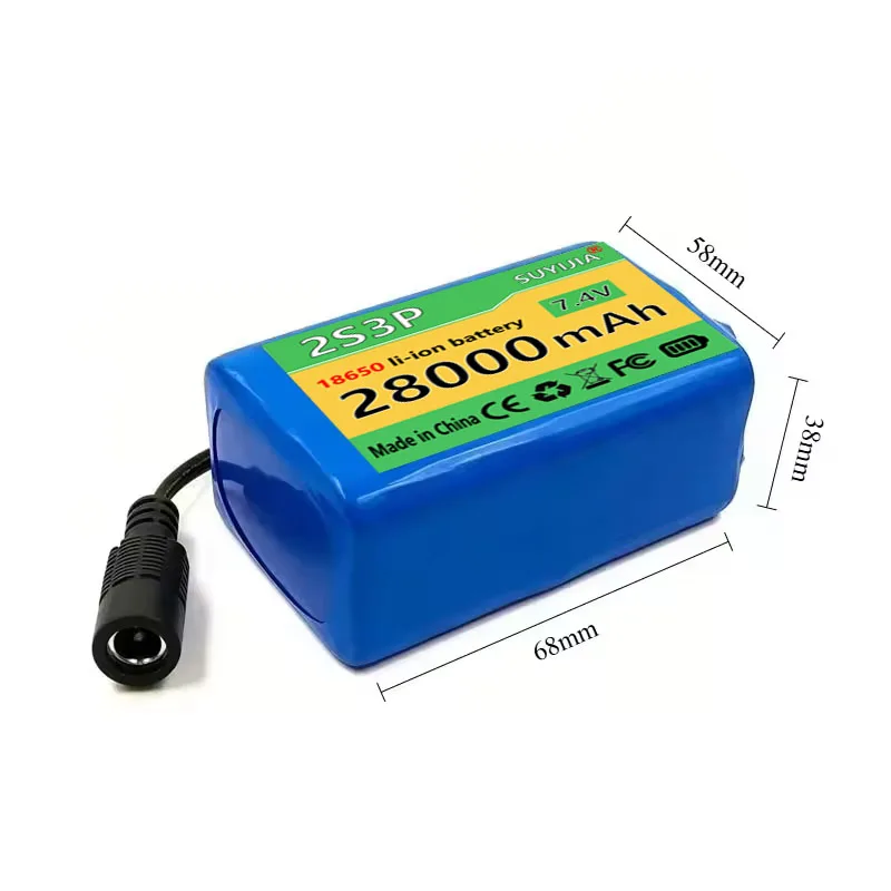 8.4V 28Ah 2s3p 18650 Lithium Battery, Built-in BMS for 7.4V 8.4V Bicycle Lights, Fishing Lights, and Remote Control Boats