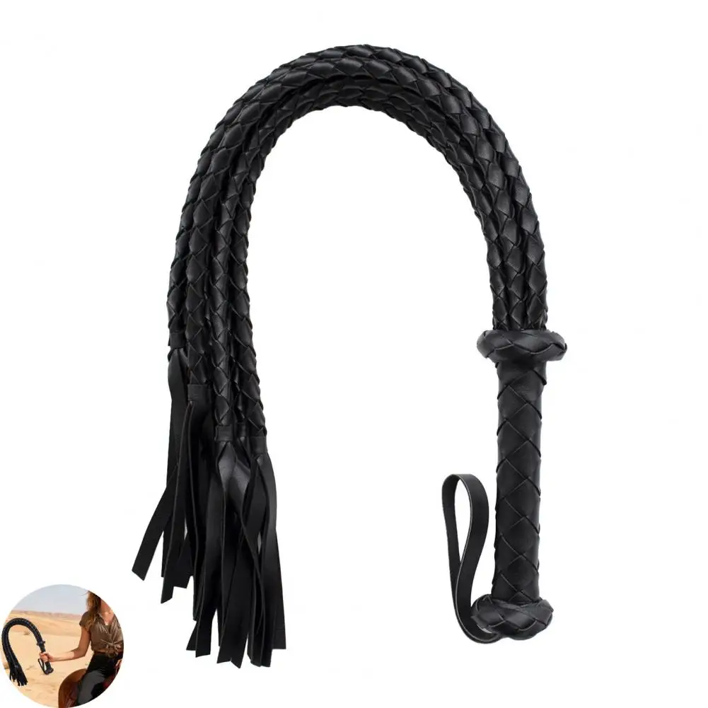 Two-Tone 8 Braiding Equestrian Whip, Faux Leather Horse Whip Hangable Training Whip With Willow-Leaf Tassels Riding Crop view 2