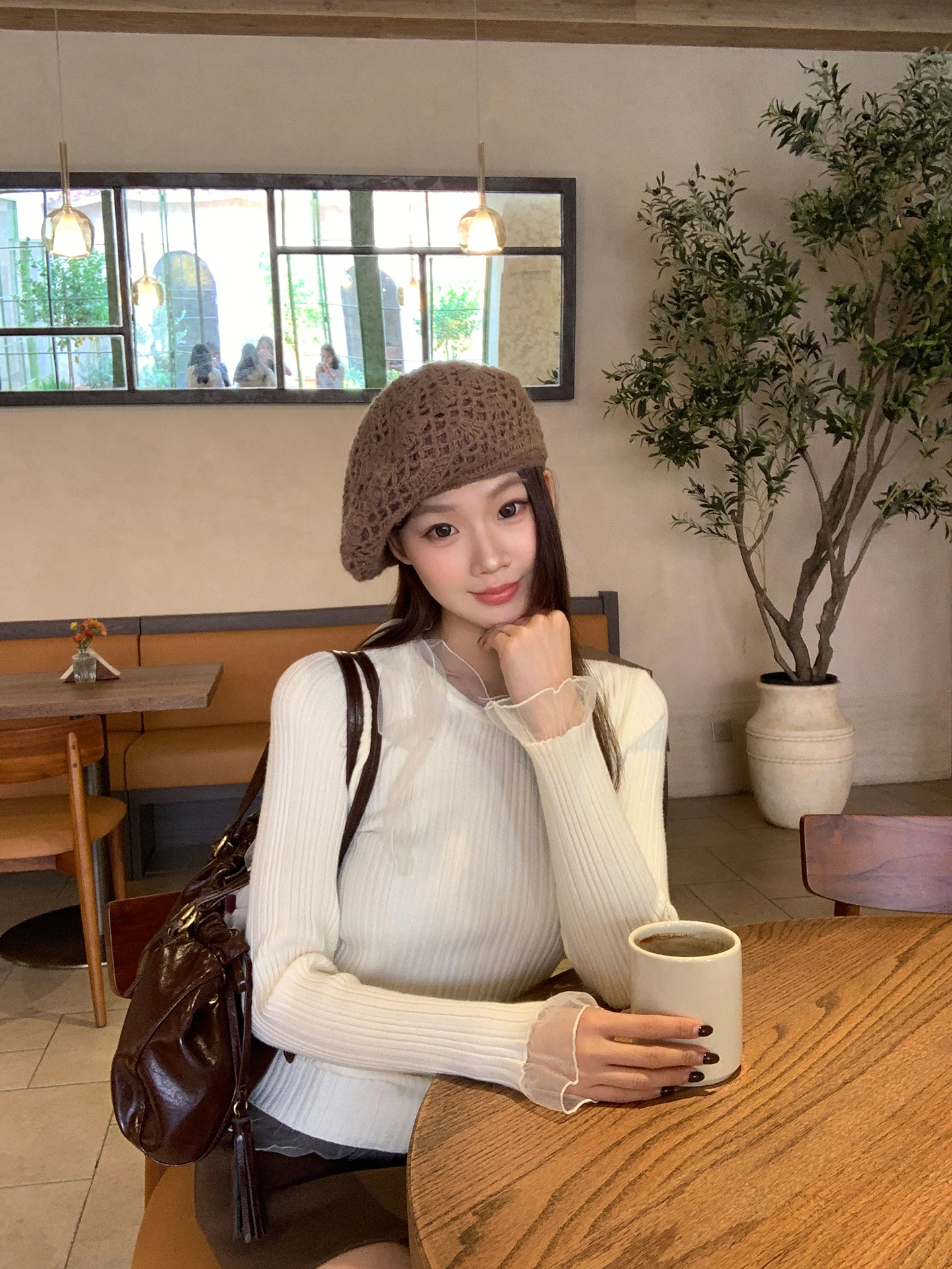 

Red Celebri Club Women's Long Sve Knitted Base irt Inner Wear Slim Fit Thermal T-irt White Fake Two-Piece Commute Sle