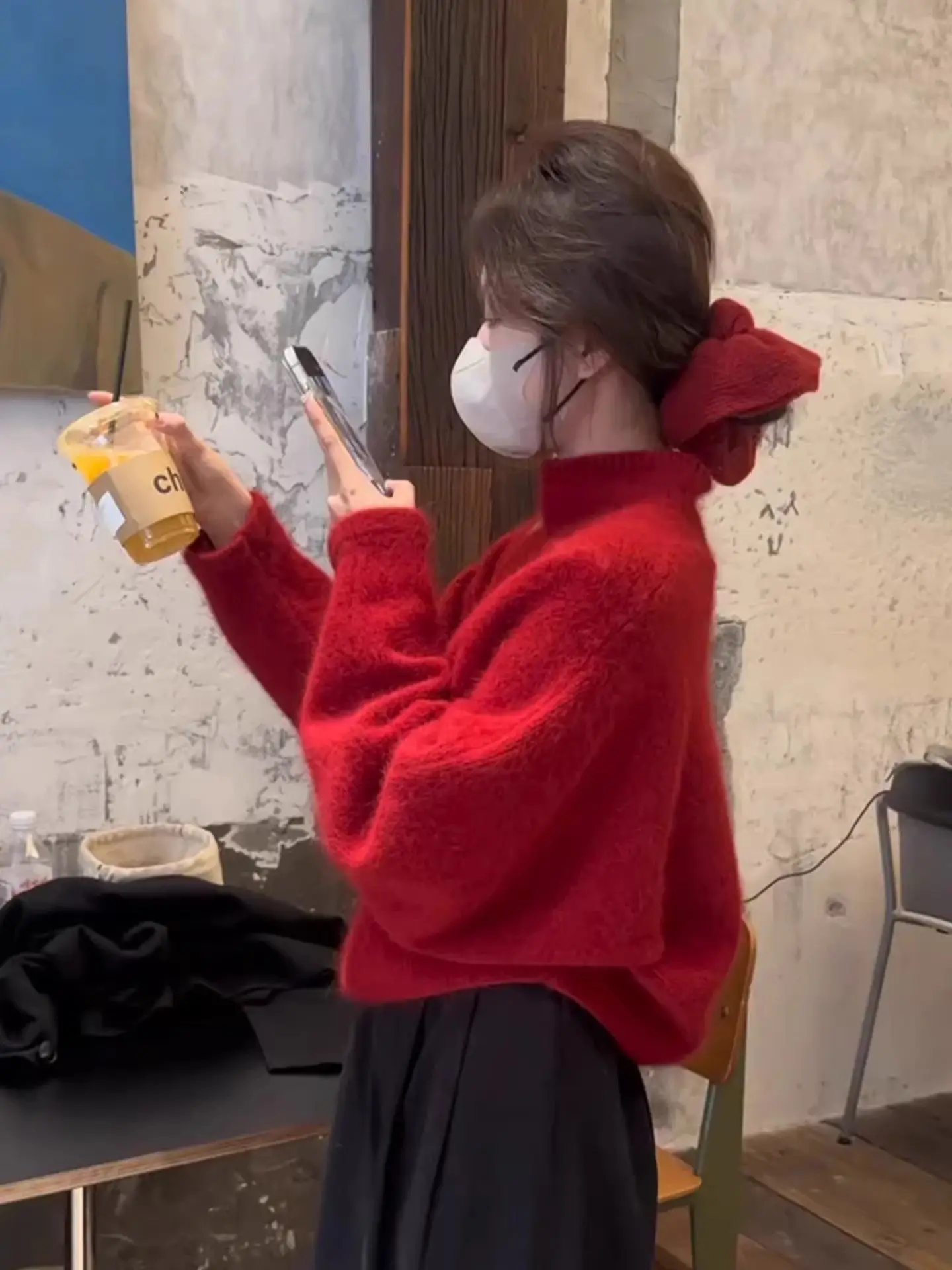 

Мягкий уютный красный вязаный свитер с высоким воротом для женщин, осенне-зимний, свободного кроя, в стиле оверсайз, верхняя одежда, подарок на День рождения и Новый год