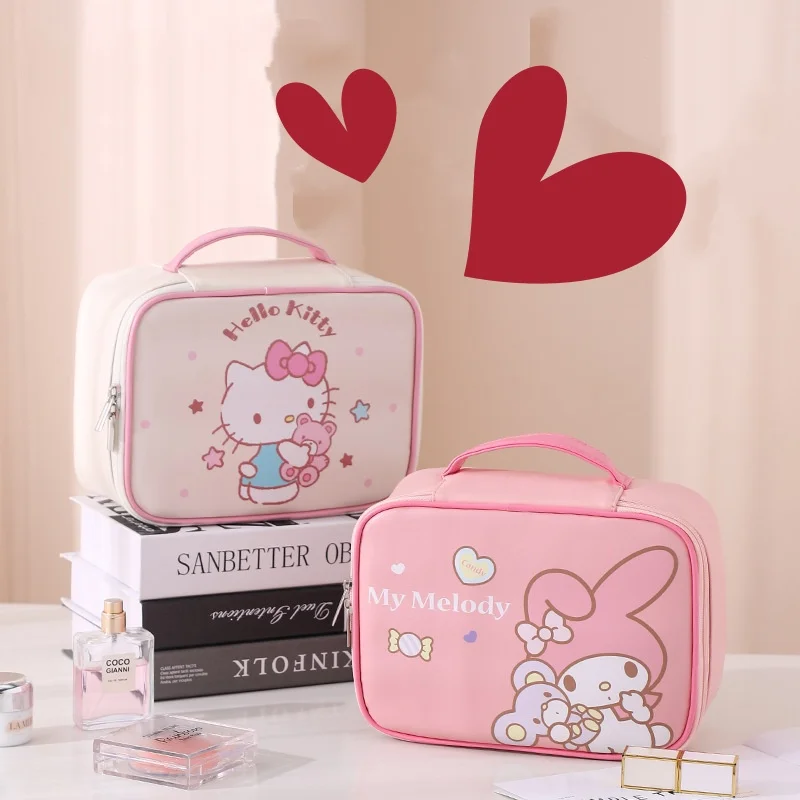 

Подлинная косметичка из искусственной кожи с персонажами Sanrio для женщин, большая вместительная водонепроницаемая портативная дорожная сумка, сумка для хранения