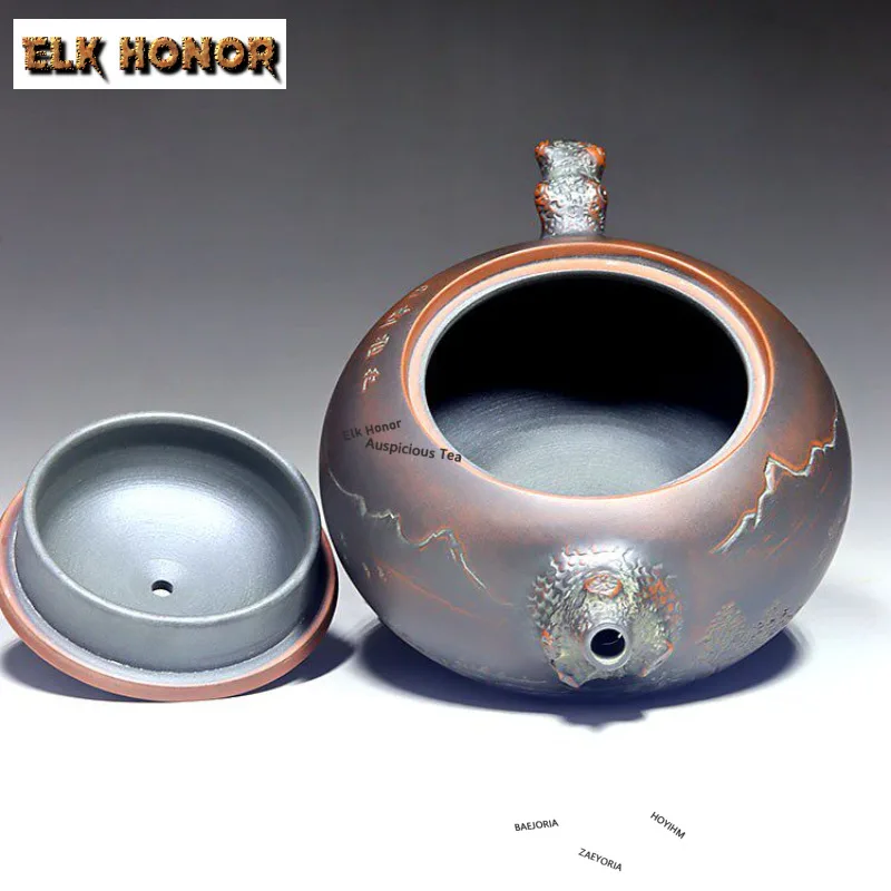 200ml Boutique Nixing Pottery Teapots Famous Master Handmade Carved Pot Raw Ore Mud Kettle Chinese Kung Fu Tea Set Accessories