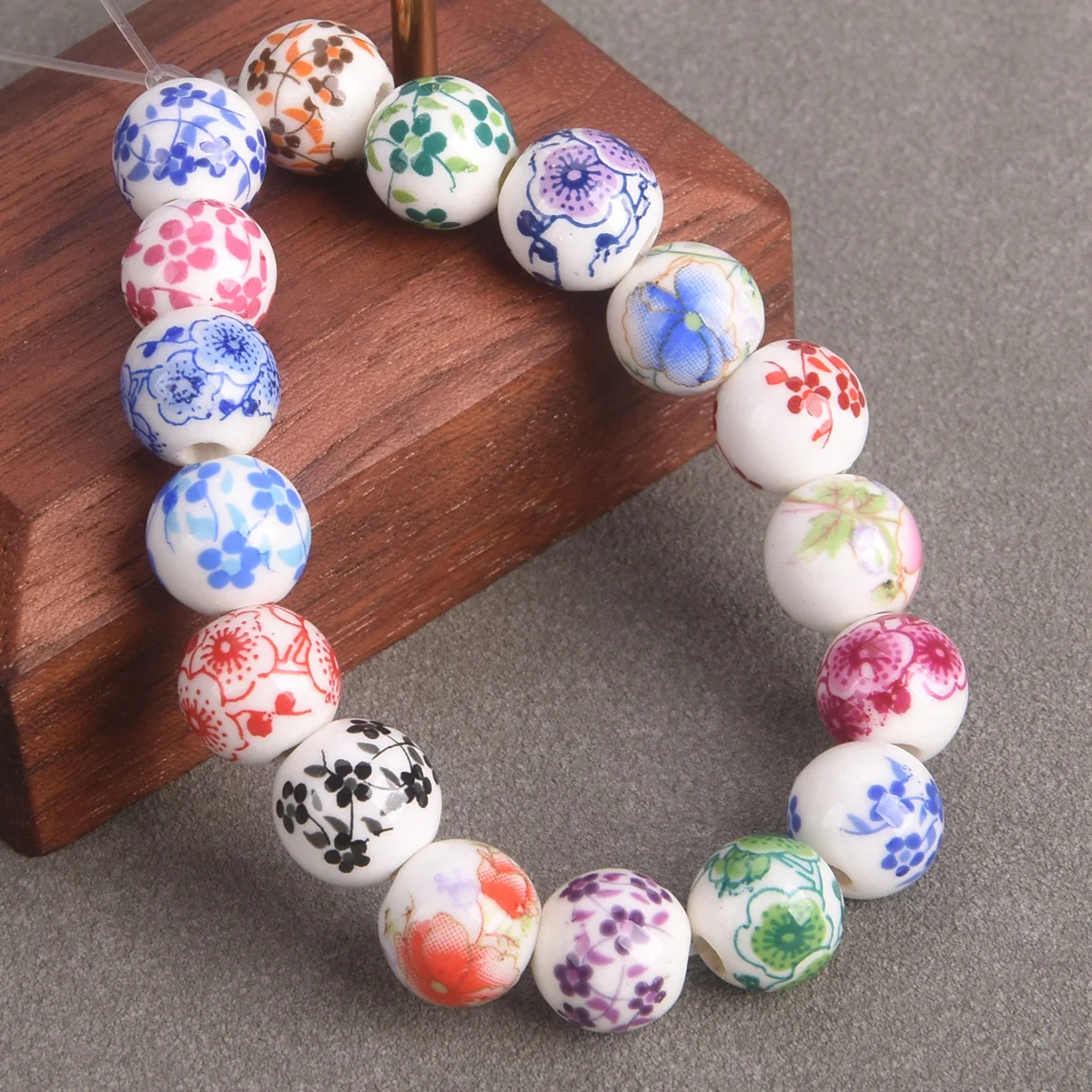 10pcs Round 8mm 10mm 12mm Colorful Flower Patterns Ceramic Porcelain Loose Beads For Jewelry Making DIY Bracelet Findings