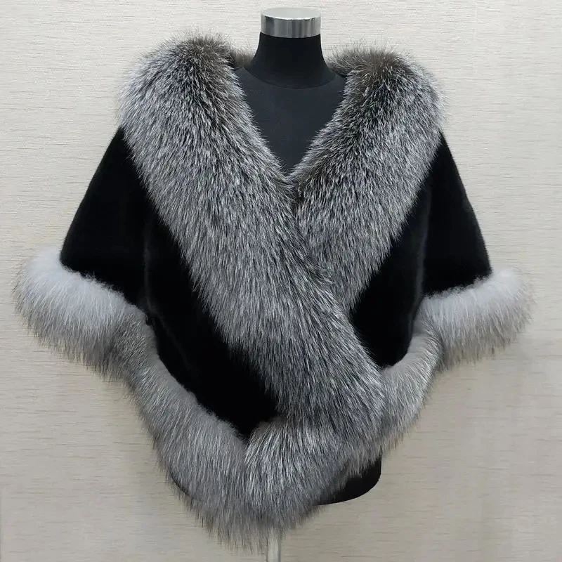 White Fur Shawl Jacket Women's 2026 Autumn Winter New Faux Mink Fox Fur Dress Cheongsam Cloak Coats Thicken Warm Short Outwear 2