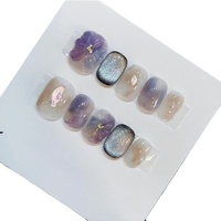 10pcs pure manual pressing short square nail art, beautiful fake nails, dreamy shell nail art, suitable for women to use