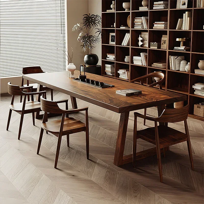 Large board solid wood desk integrated dual-purpose living room reception retro negotiation tea