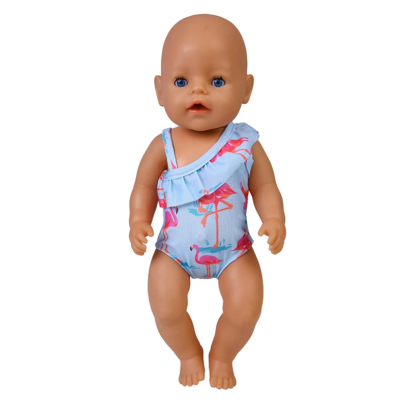 Ropa de muñeca para bebé, traje de baño de flamenco, ropa de verano para muñeca recién nacida de 43cm, Bikini para Niña Americana de 18 pulgadas