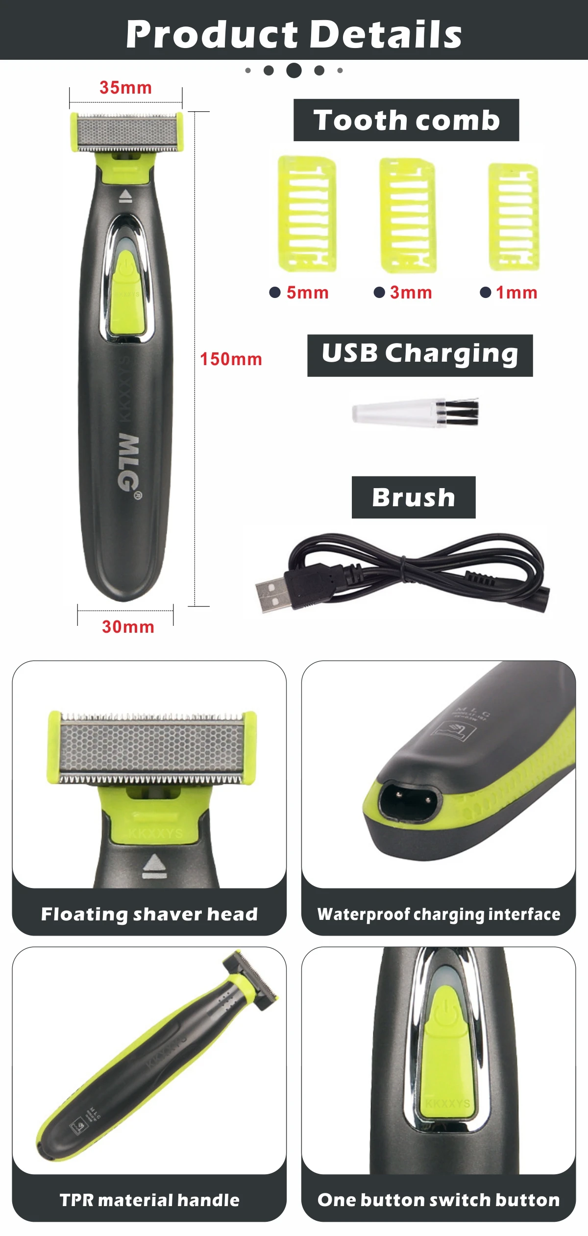 Rasoir Électrique Homme MLG - Rechargeable, Lavable - Tondeuse à Barbe - Neuf