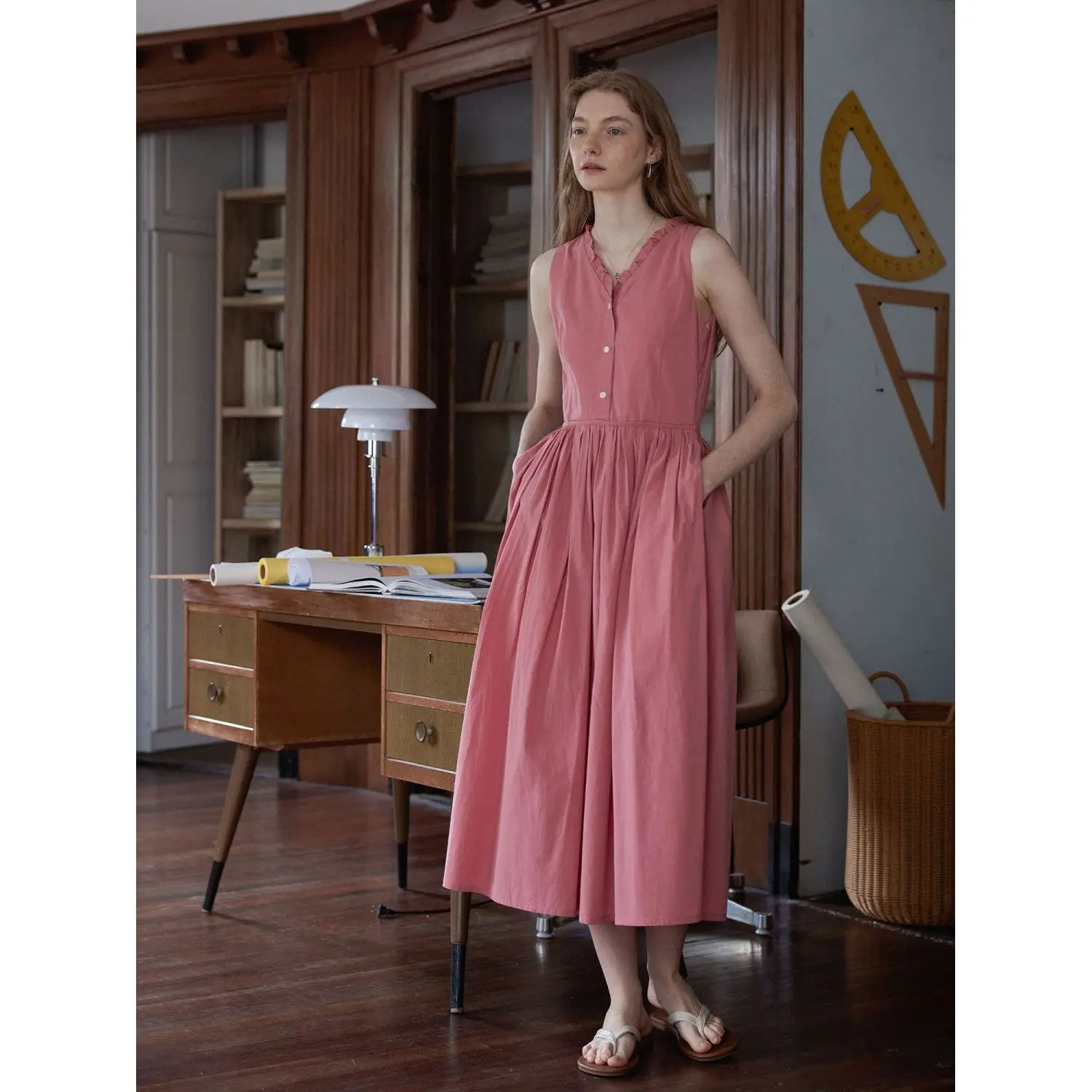 Knee-Length Simple Sle irt Collar Svel V-Ne Vest Dr New Ele Commute Midi Skirt Polyester Fiber A-Line Skirt