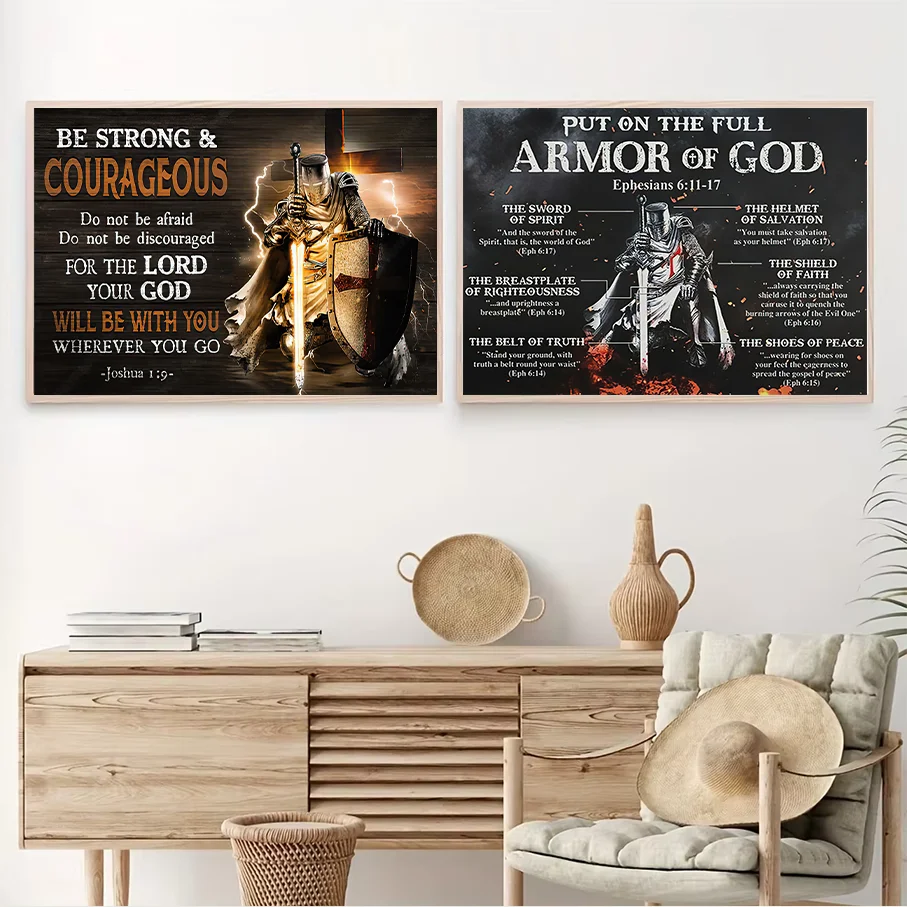 Unframed Canvas Wall Art Armor of God Christian Bible Verse Knight Warrior Home Decor Joshua Ephesians