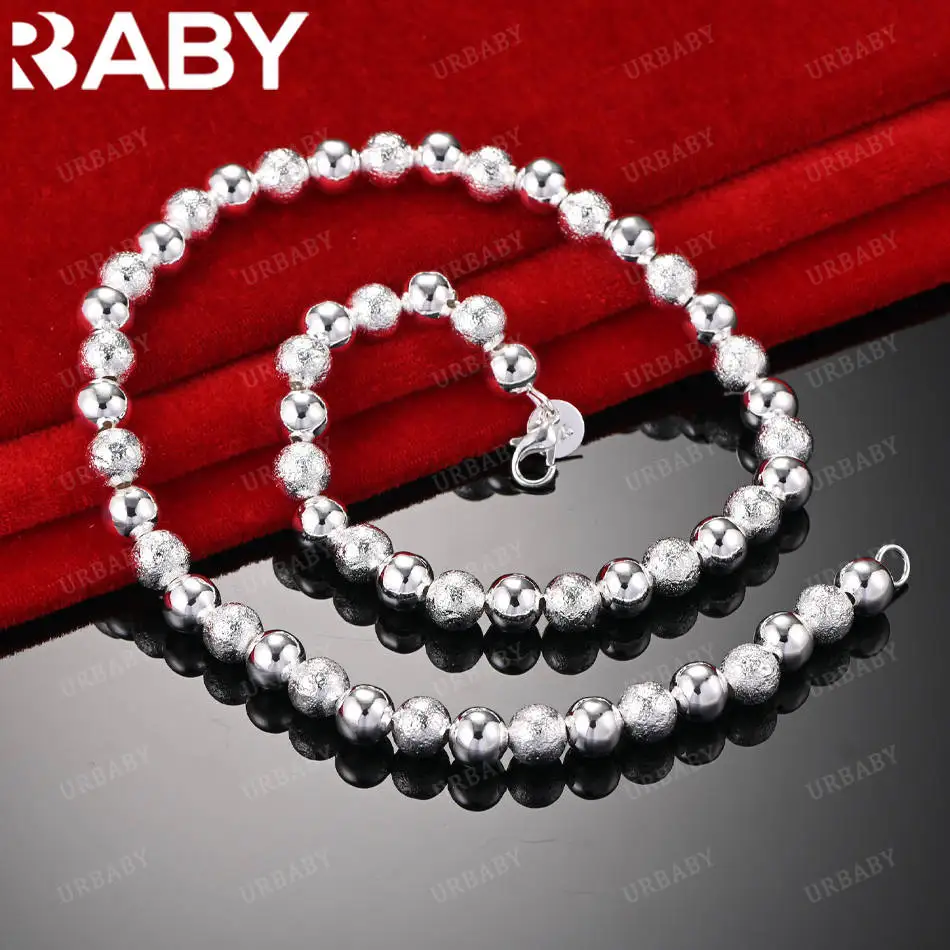 

URBABY 45cm 925 Sterling Silver 8mm Balls Chain Necklace For Women Men Creativity Gifts Street All-match Party And Daily Wear