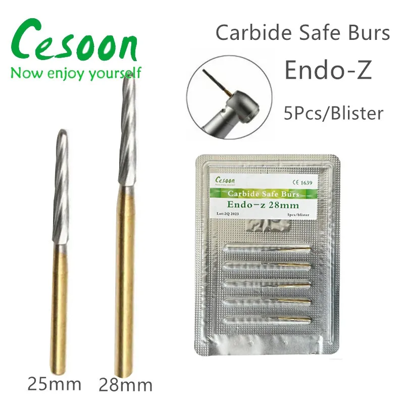 5Pcs/Blister Dental Carbide Safe Burs Endo Z Tooth Extraction Drill Bits 25mm 28mm For High Speed Handpiece Dentistry Laboratory