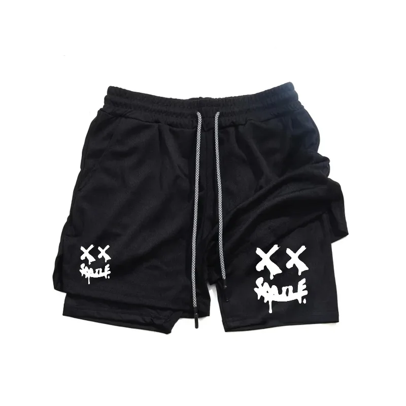 Summer 2-in-1 Workout Running Towel Loop Quick-drying Sports Fitness Short for Men Pockets with Phones Moisture-Wicking Pants