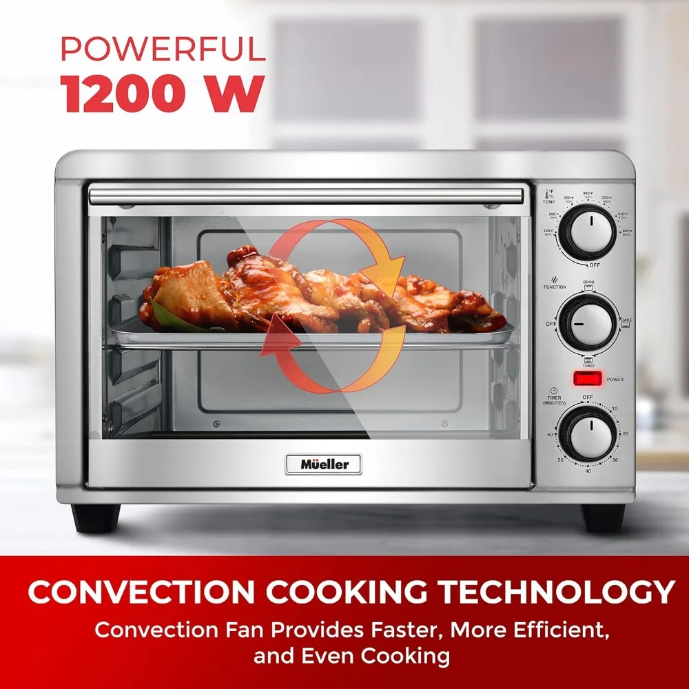 AeroHeat Convection Toaster Oven, 8 Slice, Broil, Toast, Bake, Stainless Steel Finish, Timer, Auto-Off - Sound Alert