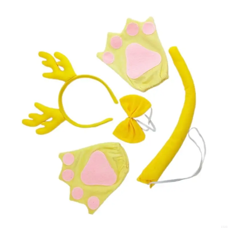 H58E 4PCS Halloween Dragon Costumes Set, Dragon Headband Tail Gloves and Bowtie Halloween Dress Up Set for Kid Adult Birthday