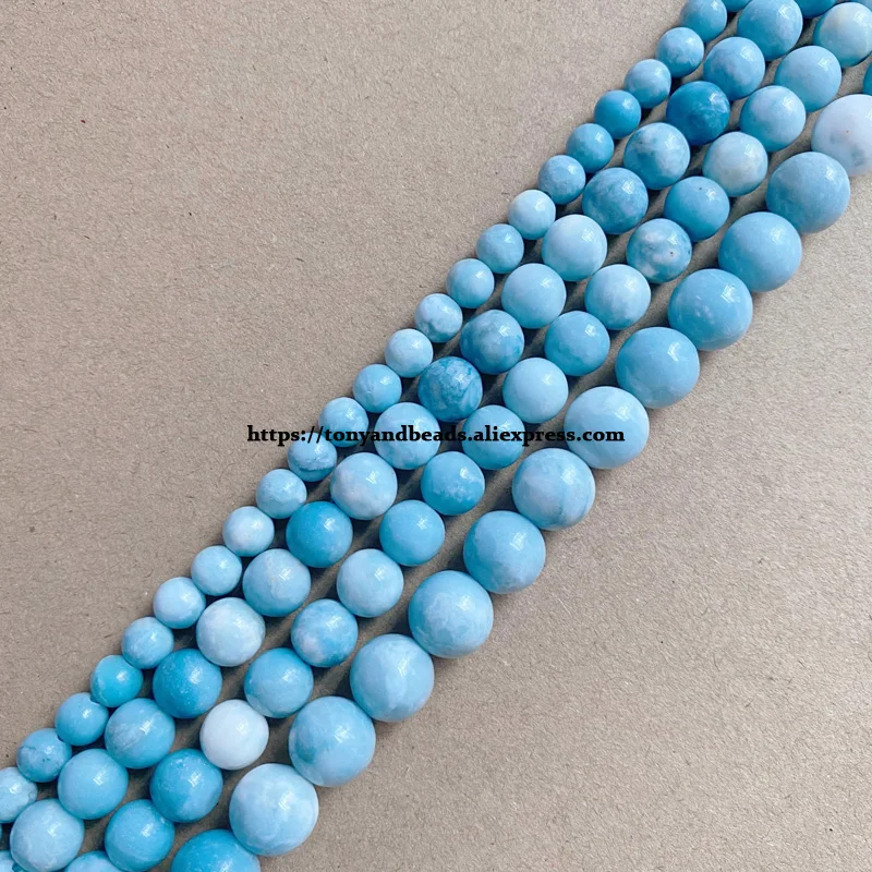 Genuine Semi-precious Natural America Larimar Stone Round Loose Beads 6 8 10 12MM Pick Size Jewelry Making DIY