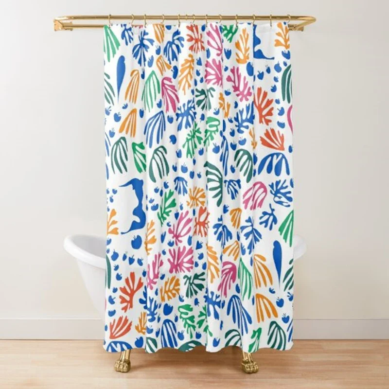 Abstract Matisse Flower Art Shower Curtain Modern Geometric Simple Aesthetic Pastel Boho Trendy Bathroom Curtain Decor with Hook