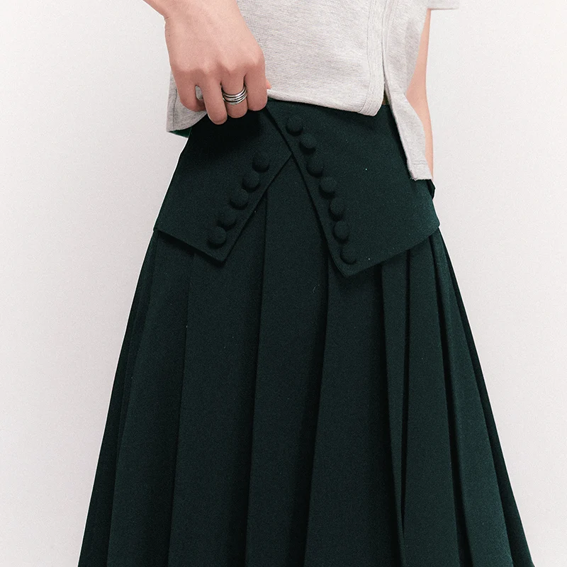 ARTKA 2025 Zomer Nieuwe Vrouwen Rok Fashion Casual Hoge Taille A-lijn Geplooide Rokken Zijgesp Zwarte Rok Vrouwelijke QA92137C