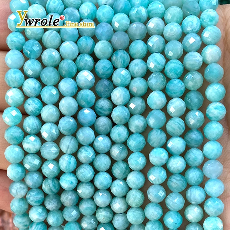 Natural Stone Faceted Round AA Amazonite Loose Spacer Beads for Jewelry Making Diy Earrings Bracelets Charms Accessories