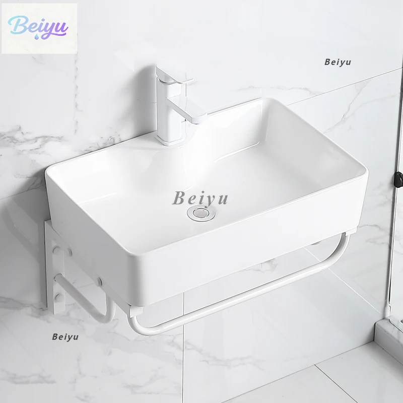 

Stainless steel white bracket wash basin small apartment bathroom balcony wash basin ceramic simple wall-mounted wash basin