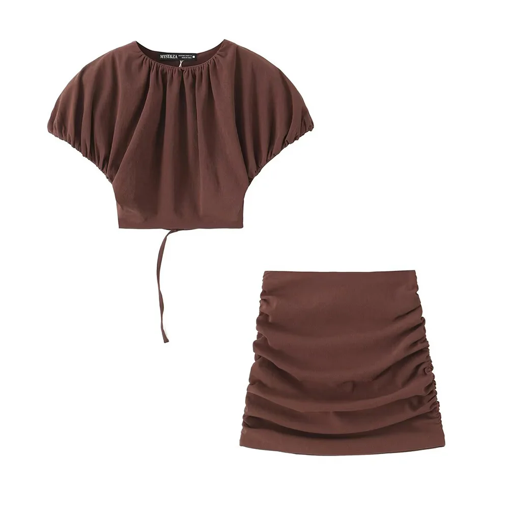 

2025 New Women's Casual Elegant Design with European and American Wind Balloon Version Short Top&Short Skirt Set