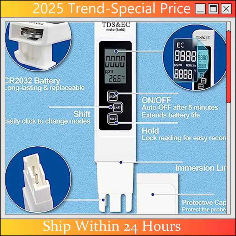 A61Z Deals 3-In-1 TDS Meter Digital Water Tester 0-999Ppm PPM Meter For Hydroponics, Drinking Water