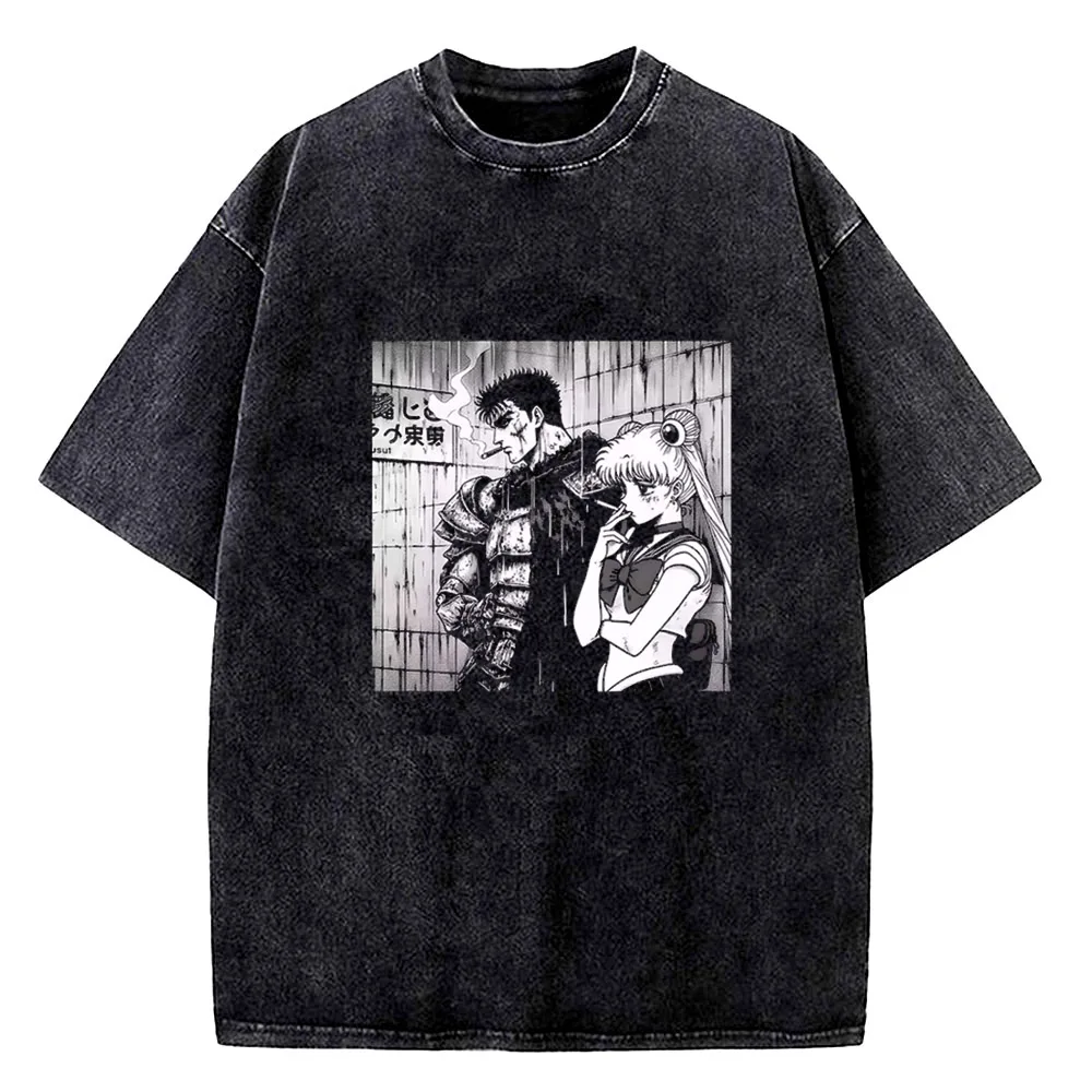 HOT Berserk Manga Tshirt Guts Anime T Shirt Men Women T-shirt Vintage Washed Cotton Clothing Summer Casual Short Sleeves Tees