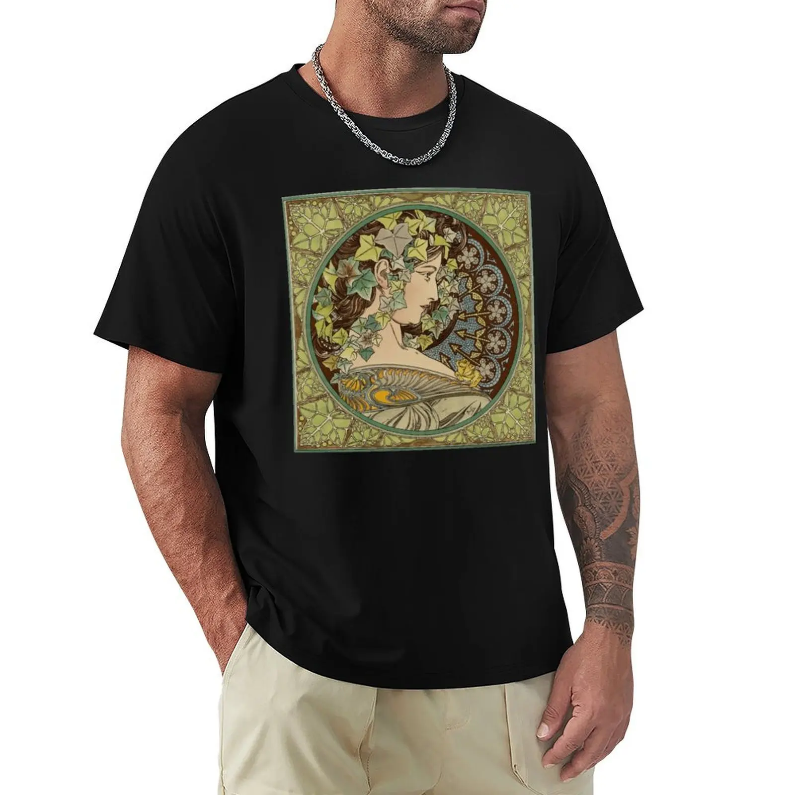 Alphonse Mucha - Ivy T-Shirt cotton t-shirt plain for man package T-Shirt