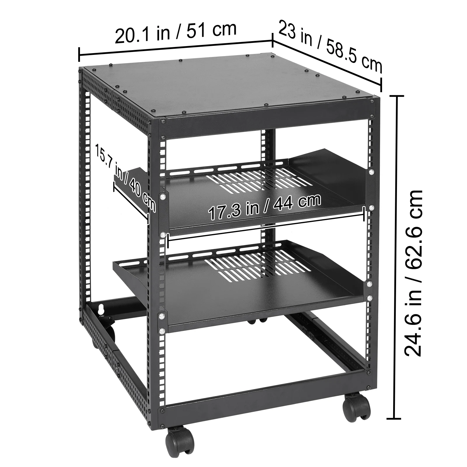 12U Open Frame Server Rack, Adjustable Depth, Free Standing Or Wall Mount Network Server Rack, 4 Post AV Rack With Casters,