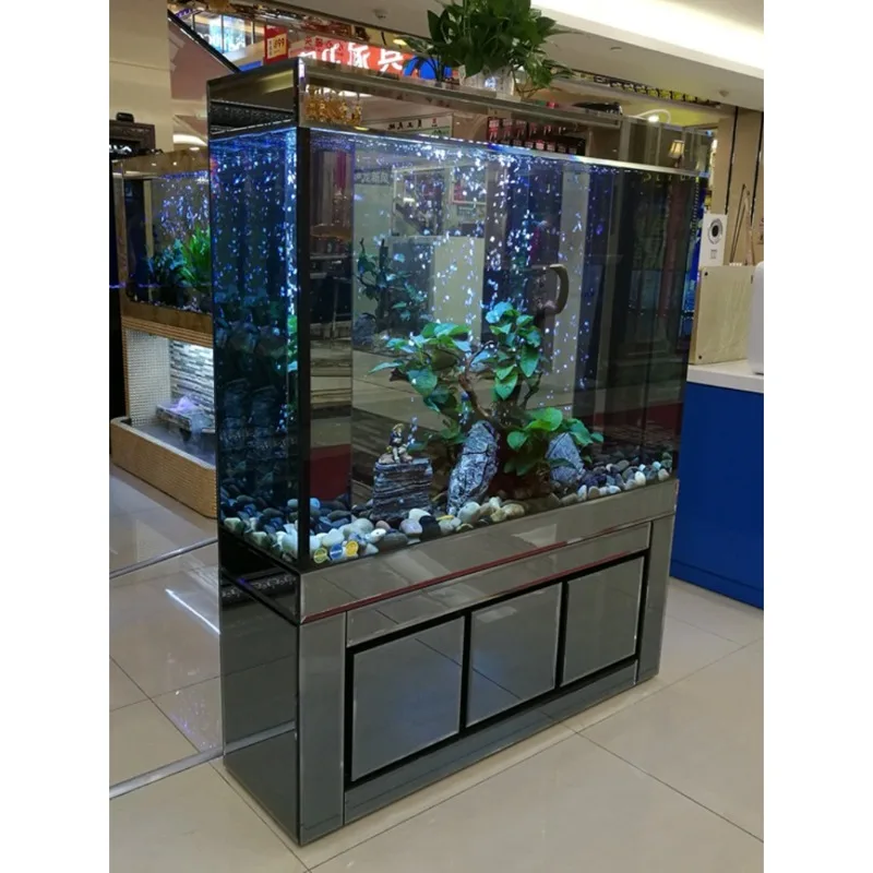 Large Rectangle Glass Aquarium Fish Tank 50L Household Partition Wall Water Temperature Remote Control Luxury Style Box Packed