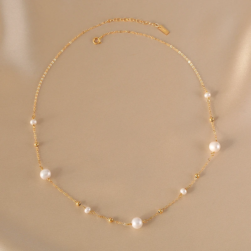 

Lii JiReal Pearl 14K Gold Filled Necklace Gold Choker Handmade Boho Minimalism Jewelry for Women Gift