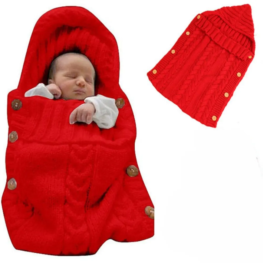 Spring Autumn Warm Newborn Baby Swaddle Wrap Knitted Crochet Wrap Blanket Toddler Fleece Thicken Hooded Stroller