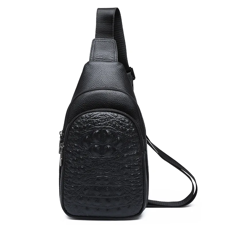New Fashion Chest Bag Top Layer Cowhide Chest Crossbody Small Backpack Genuine Leather Shoulder Men's Trendy Sports Outdoor Bag